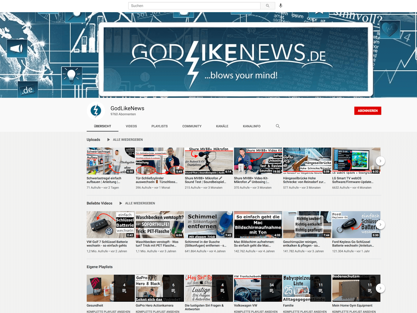 GodLikeNews YouTube Kanal - Screenshot