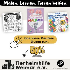 Kindermalbücher und Spendenhinweis zugunsten des Tierschutzes